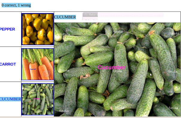 screen shot of recognize module teaching vegetable recognition